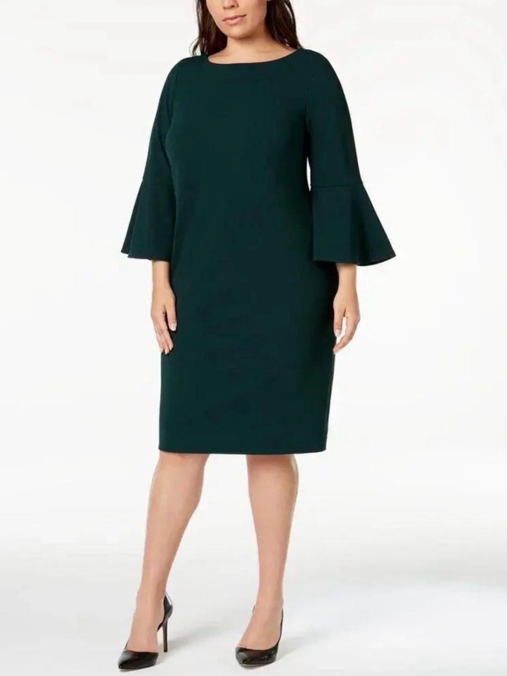 Calvin Klein bell sleeve forest green dress